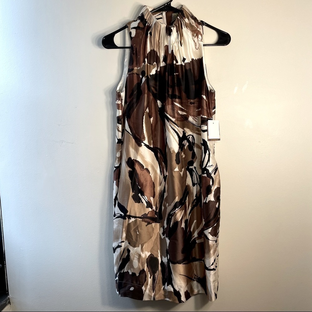 NWT Ann Taylor silk brown and tan floral midi dress sleeveless high neckline